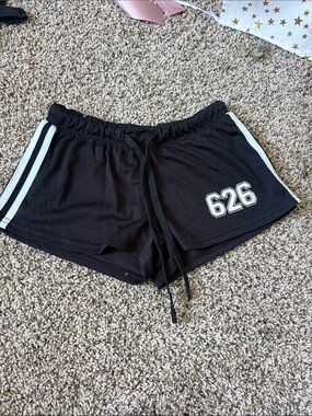Black Women's Athletic Mesh Shorts with White Stripe - 626 Graphic